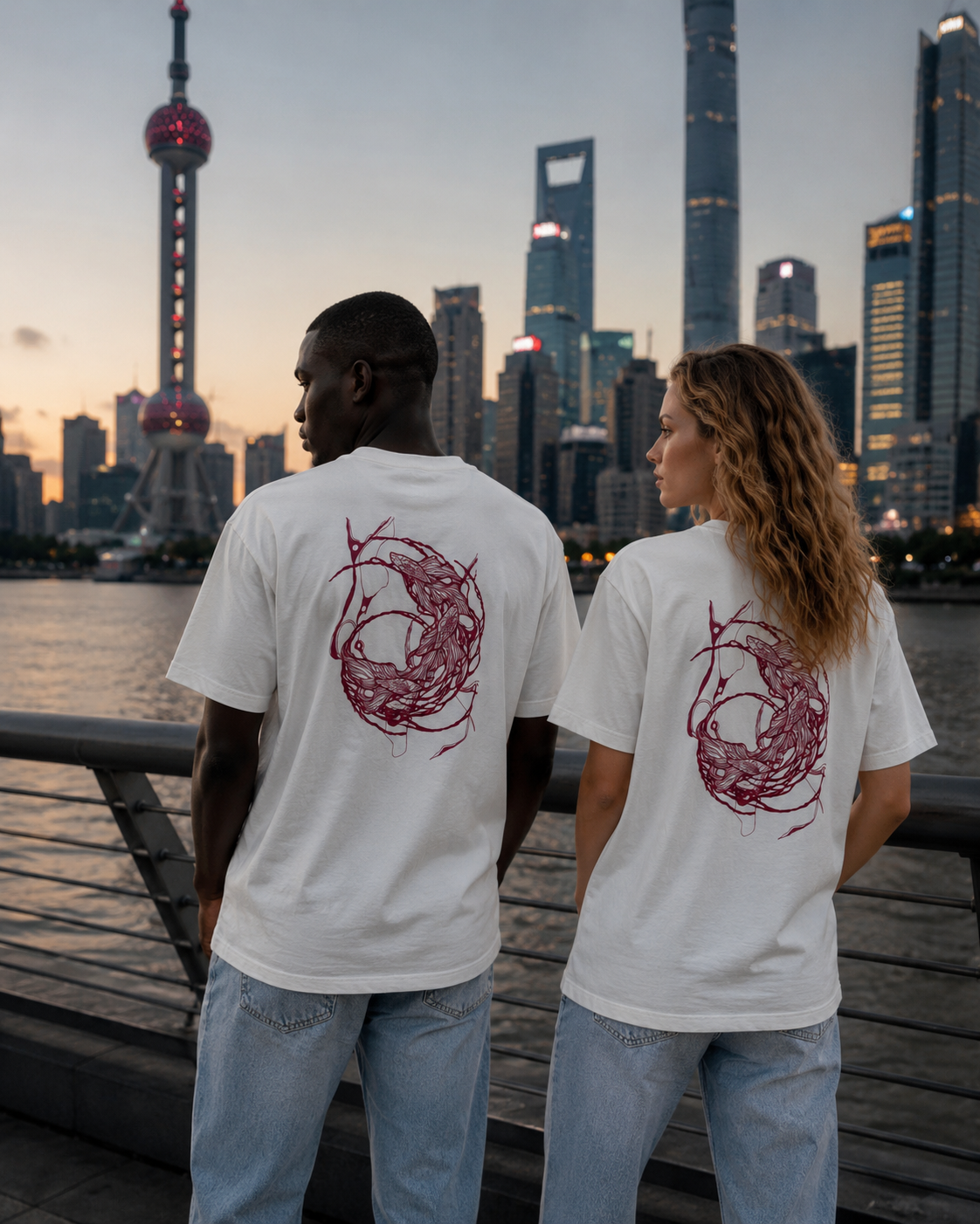 Camiseta Oversize Unisex – Koi Back Flock Tee Fuchsia