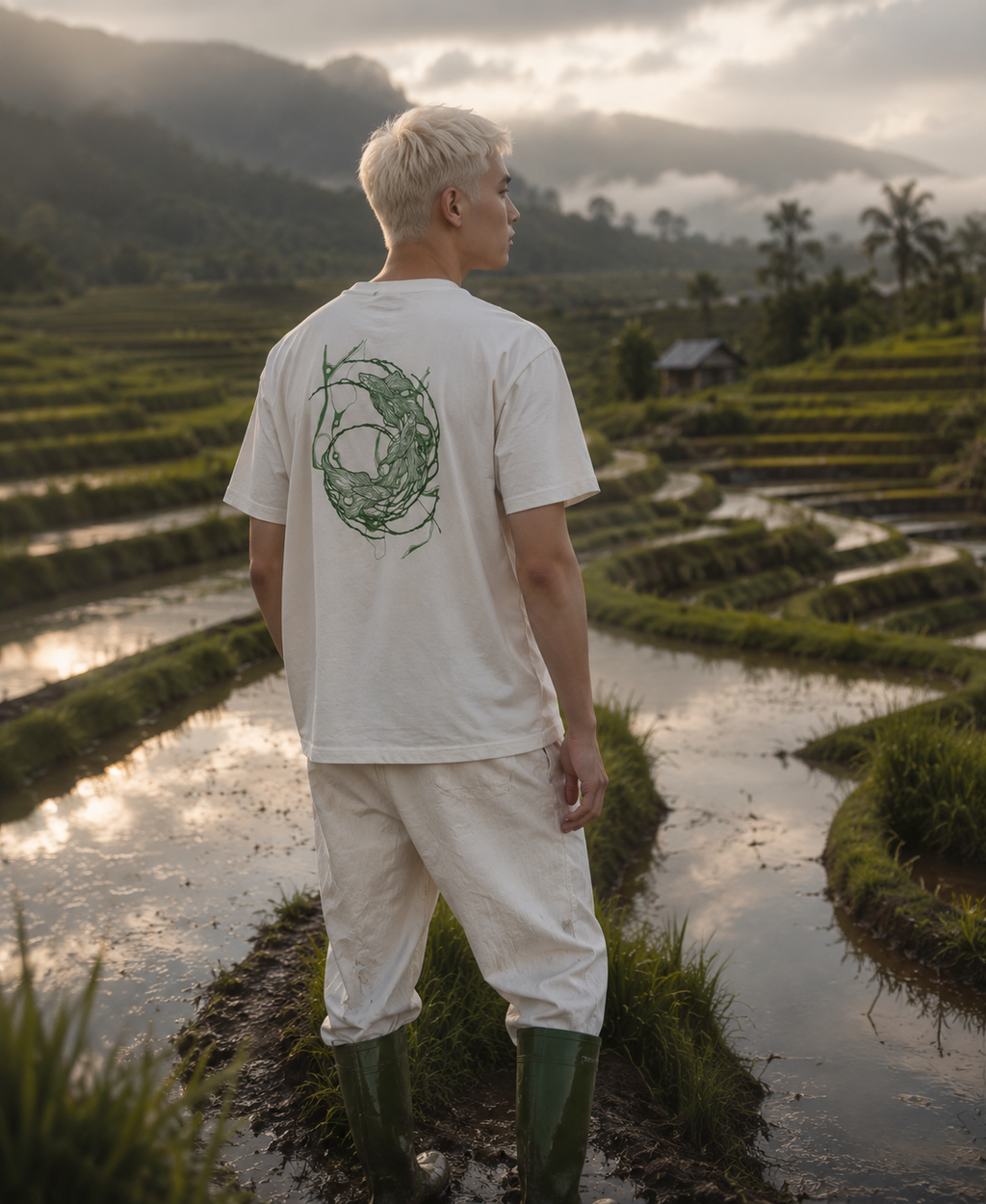 Camiseta Oversize Unisex – Koi Back Flock Tee Green