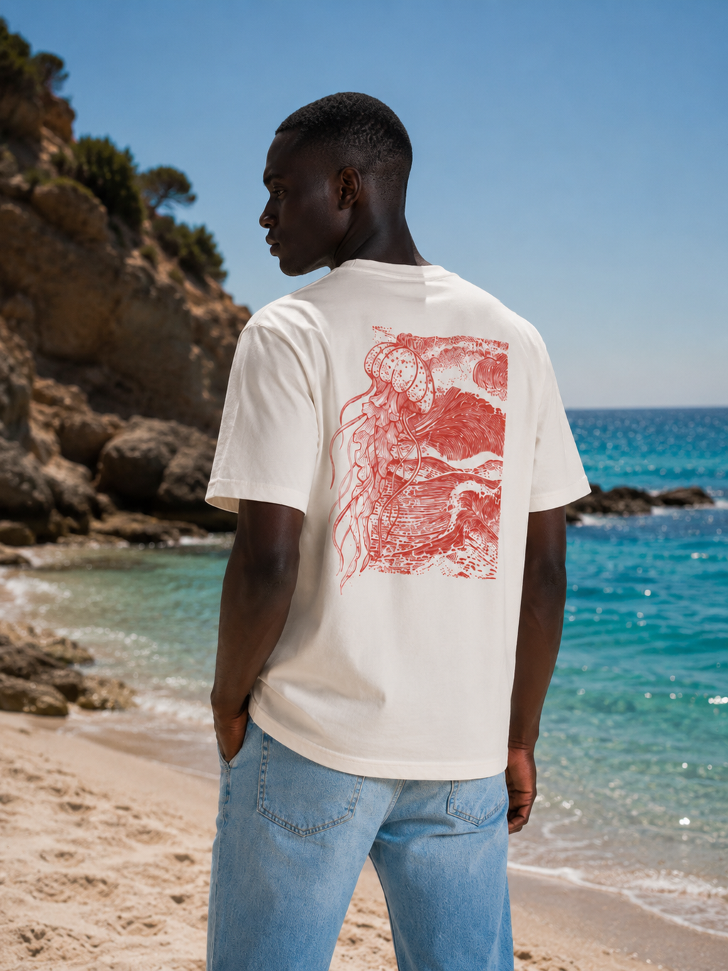 Jellyfish Oversize Unisex Tee - Coral